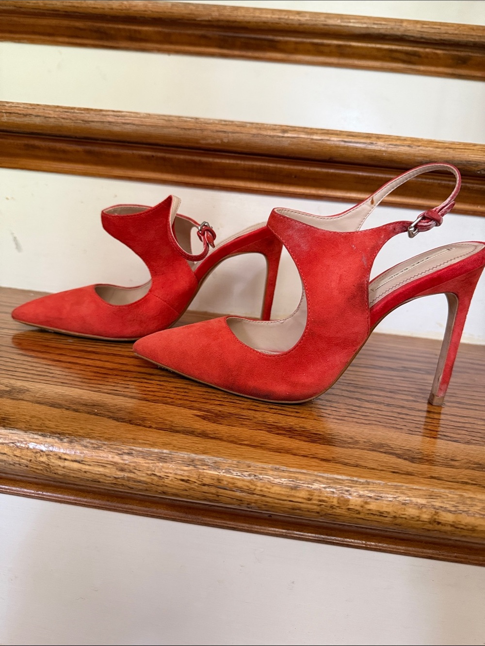 Zara orange Suede Pointed-Toe Slingback Heels